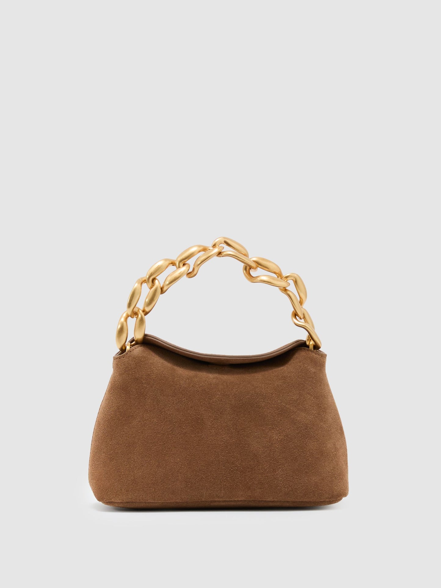 Suede Chain Grab Bag in Tan