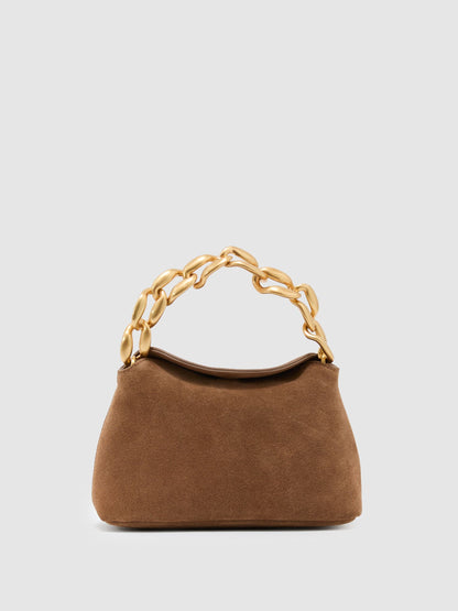 Suede Chain Grab Bag in Tan