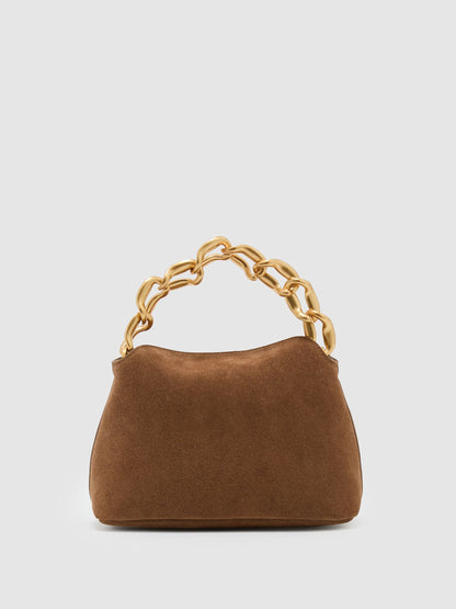 Suede Chain Grab Bag in Tan