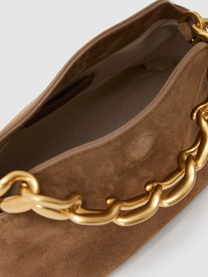 Suede Chain Grab Bag in Tan