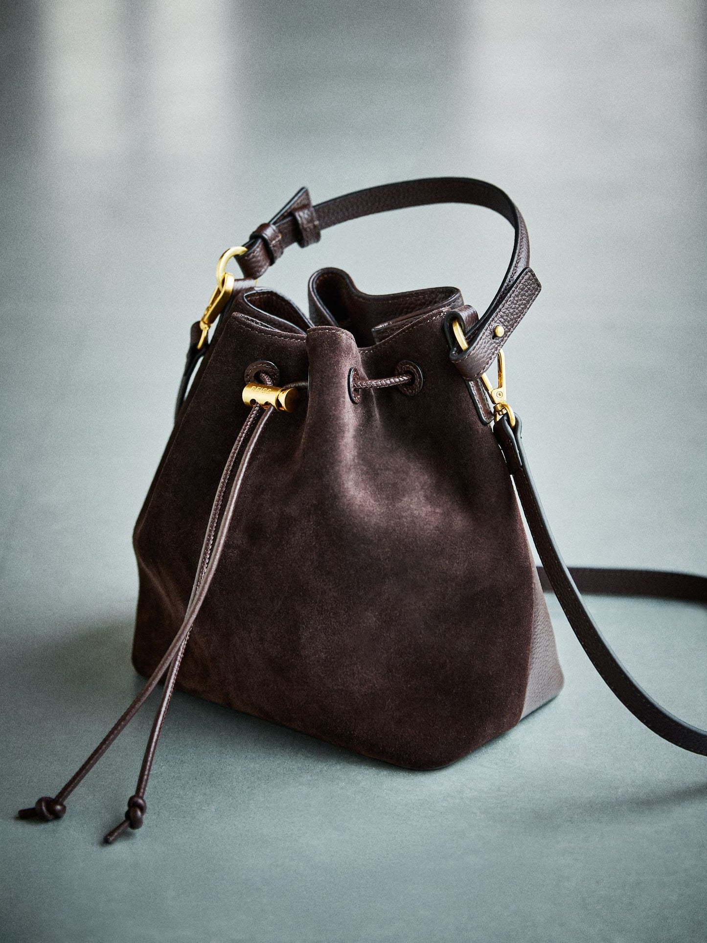 Suede and Leather Bucket Bag in Chocolate