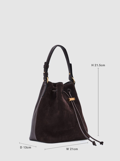 Suede and Leather Bucket Bag in Chocolate