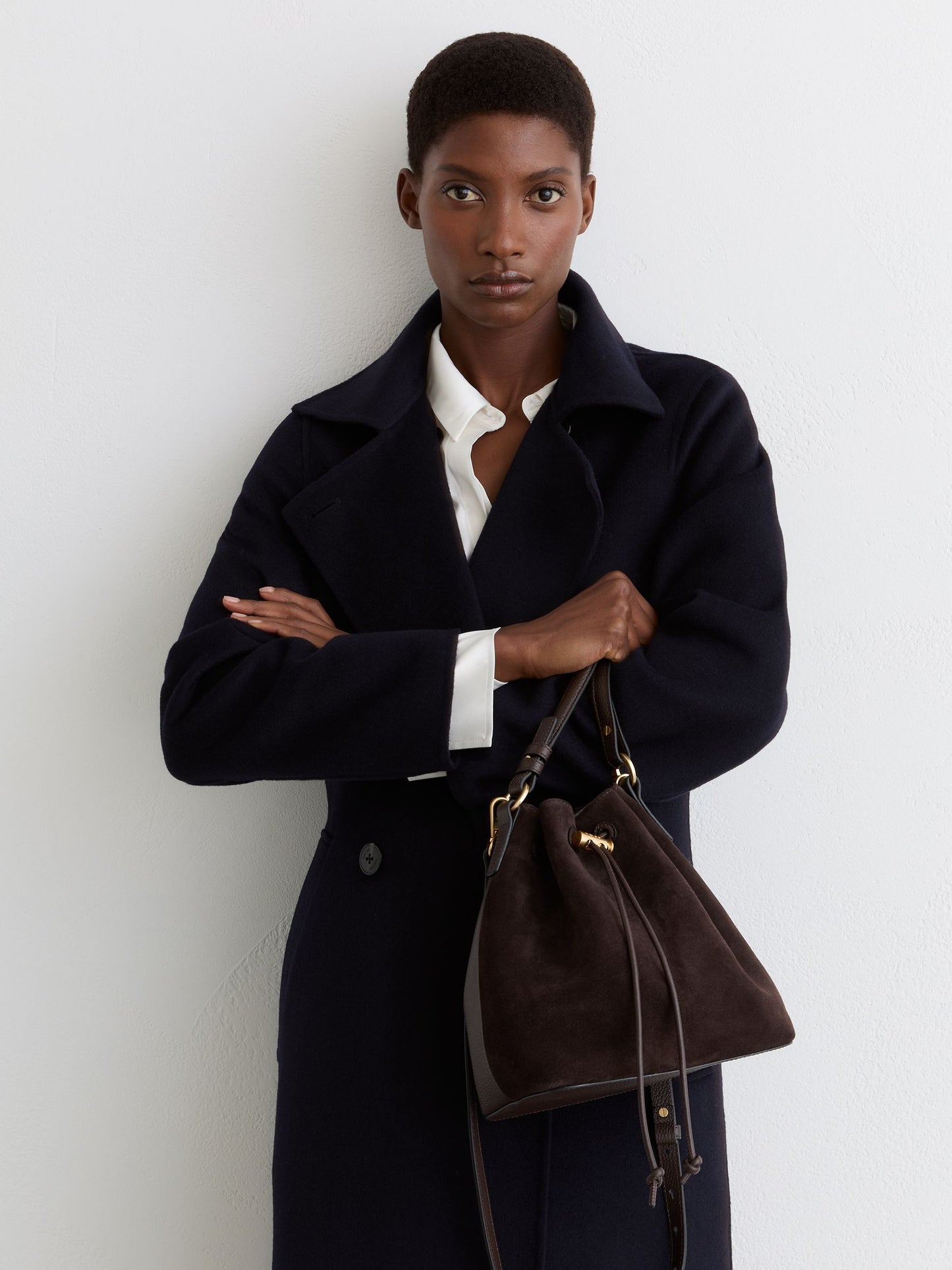 Suede and Leather Bucket Bag in Chocolate