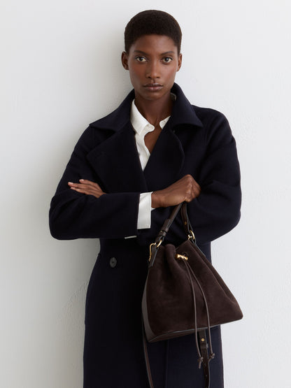 Suede and Leather Bucket Bag in Chocolate