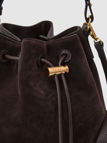 Suede and Leather Bucket Bag in Chocolate