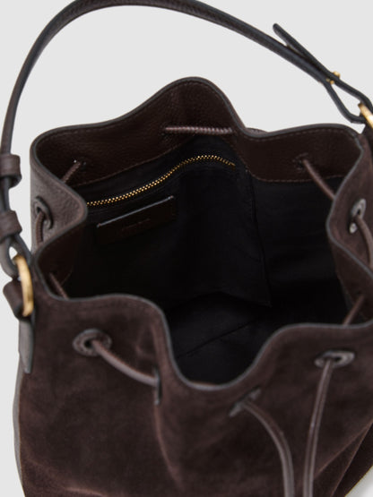 Suede and Leather Bucket Bag in Chocolate