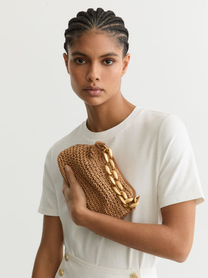 Raffia-Effect Chain Grab Bag in Natural