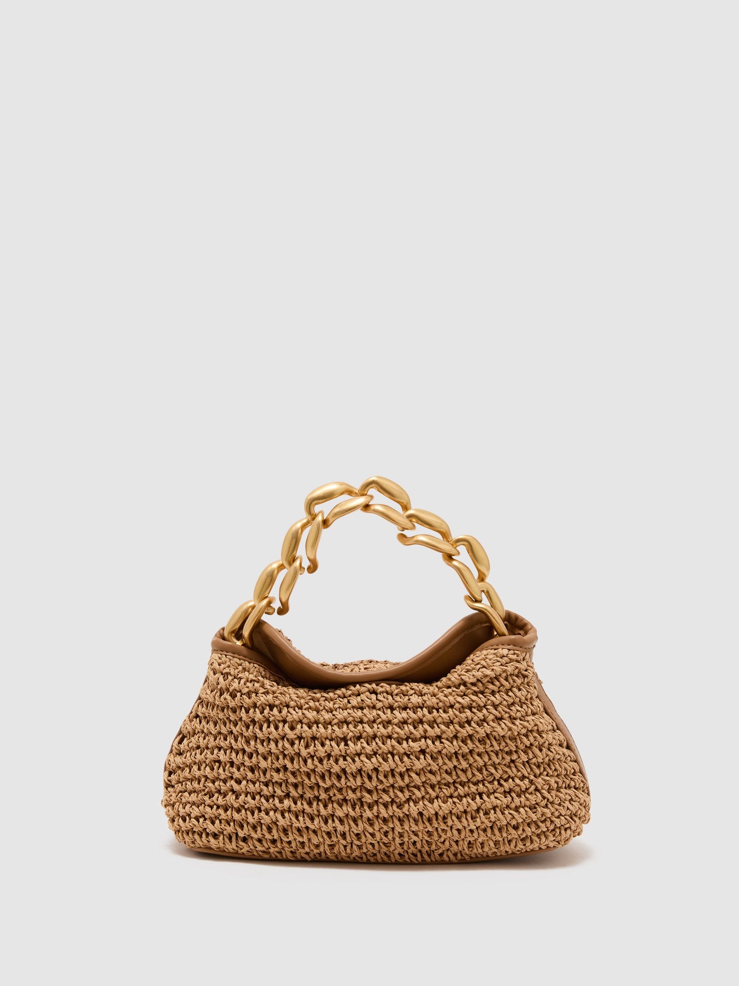 Raffia-Effect Chain Grab Bag in Natural