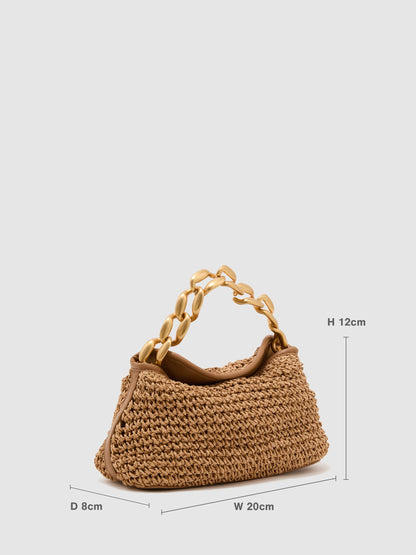 Raffia-Effect Chain Grab Bag in Natural