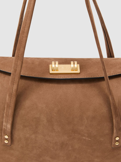 Suede Bowling Bag in Tan