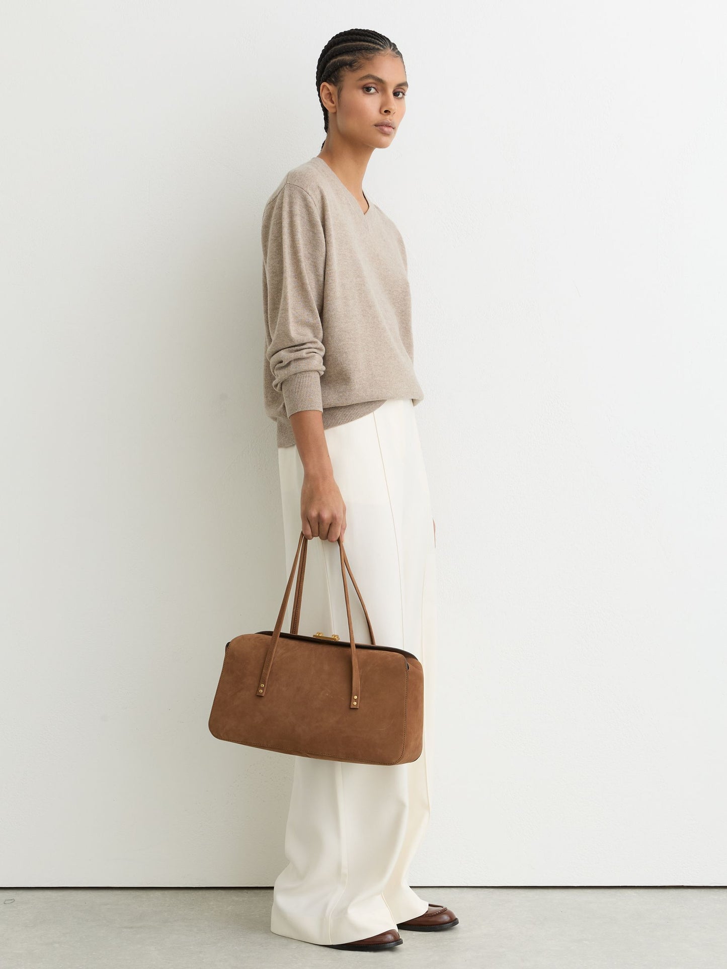 Suede Bowling Bag in Tan