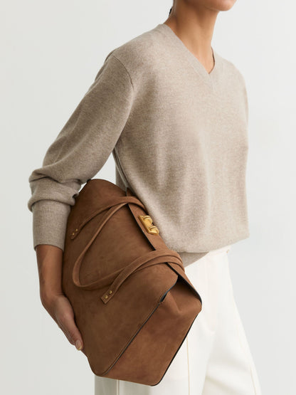 Suede Bowling Bag in Tan