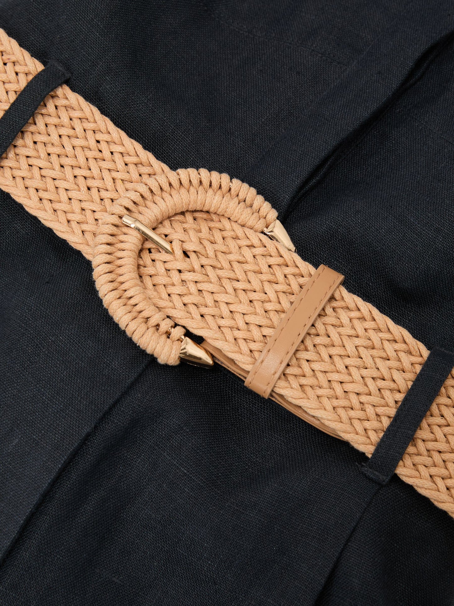 Linen Sleeveless Belted Playsuit in Navy Blue