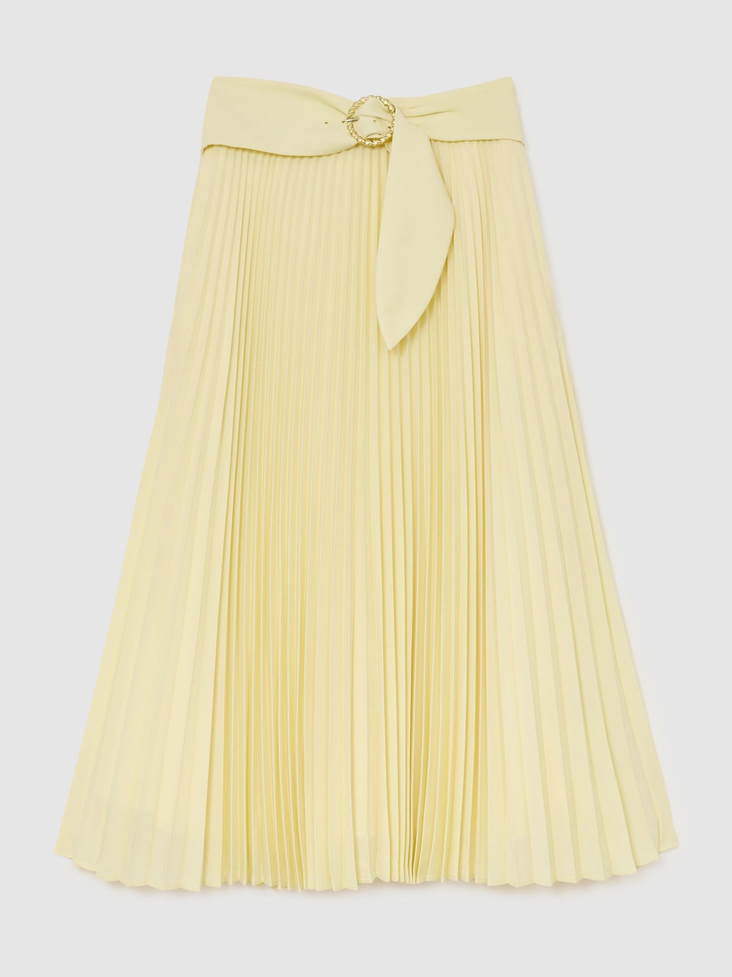 Pleated Belted Midi Skirt in Yellow