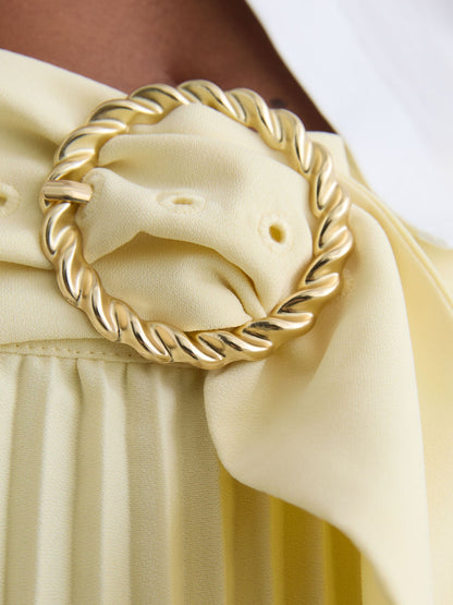 Pleated Belted Midi Skirt in Yellow