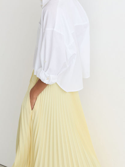 Pleated Belted Midi Skirt in Yellow