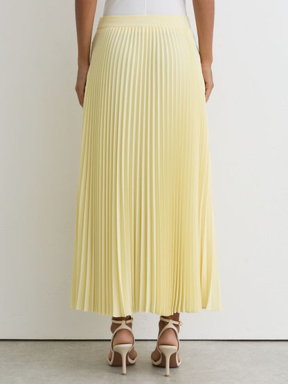Pleated Belted Midi Skirt in Yellow