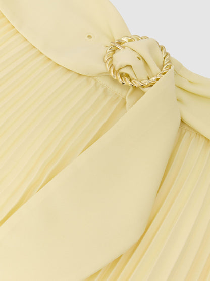 Pleated Belted Midi Skirt in Yellow