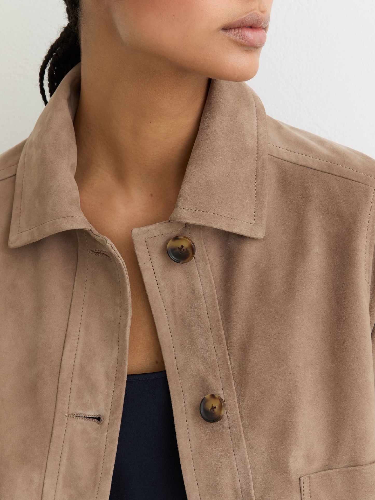Suede Cropped Trucker Jacket in Neutral