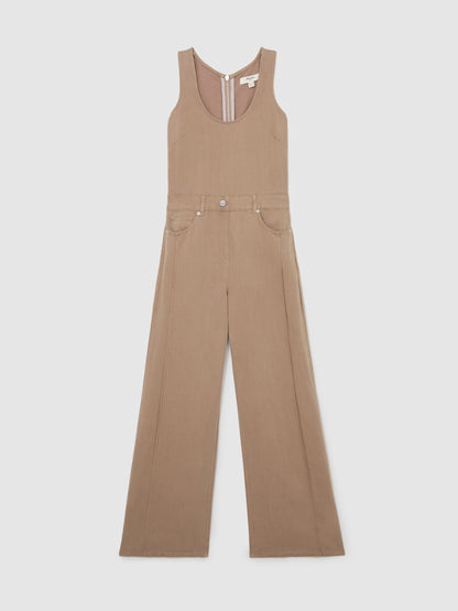 Lyocell-Linen Wide-Leg Jumpsuit in Taupe Neutral
