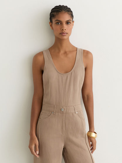 Lyocell-Linen Wide-Leg Jumpsuit in Taupe Neutral