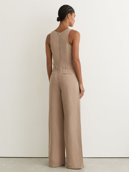 Lyocell-Linen Wide-Leg Jumpsuit in Taupe Neutral