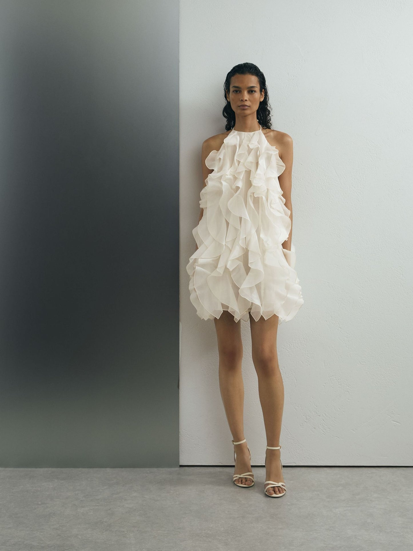Atelier Off White Silk-Organza Ruffle Mini Dress in Off White