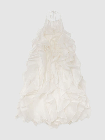 Atelier Off White Silk-Organza Ruffle Mini Dress in Off White
