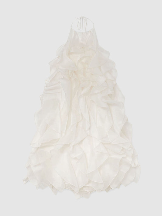 Atelier Off White Silk-Organza Ruffle Mini Dress in Off White