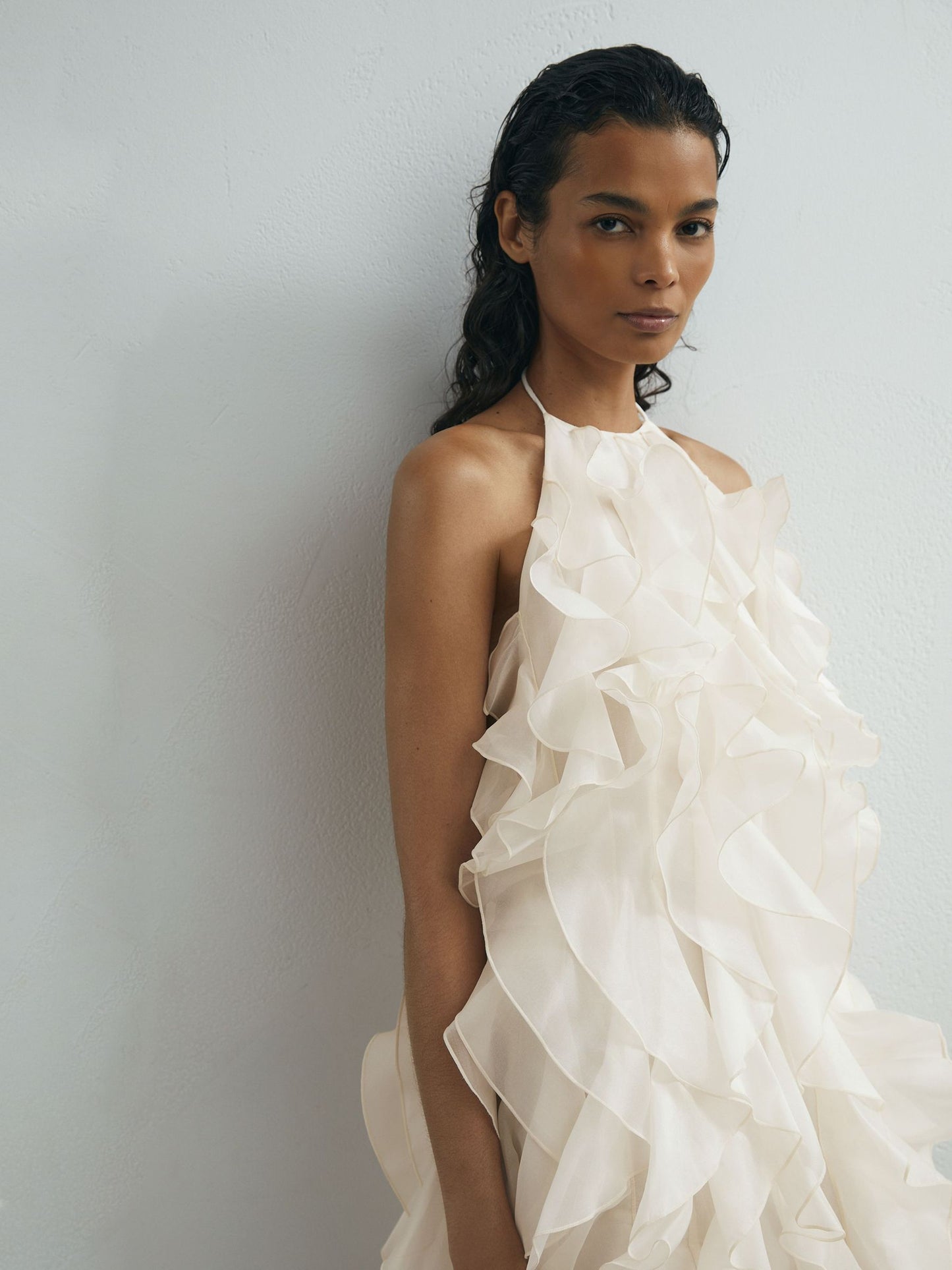 Atelier Off White Silk-Organza Ruffle Mini Dress in Off White