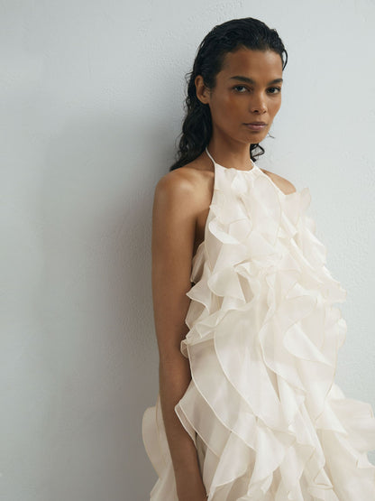 Atelier Off White Silk-Organza Ruffle Mini Dress in Off White