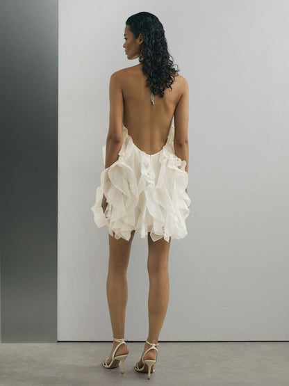 Atelier Off White Silk-Organza Ruffle Mini Dress in Off White