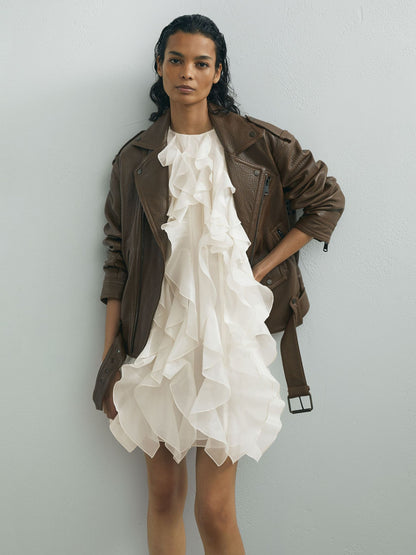 Atelier Off White Silk-Organza Ruffle Mini Dress in Off White