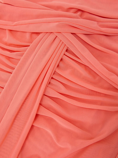 Sheer Ruched Sleeveless Maxi Dress in Orange