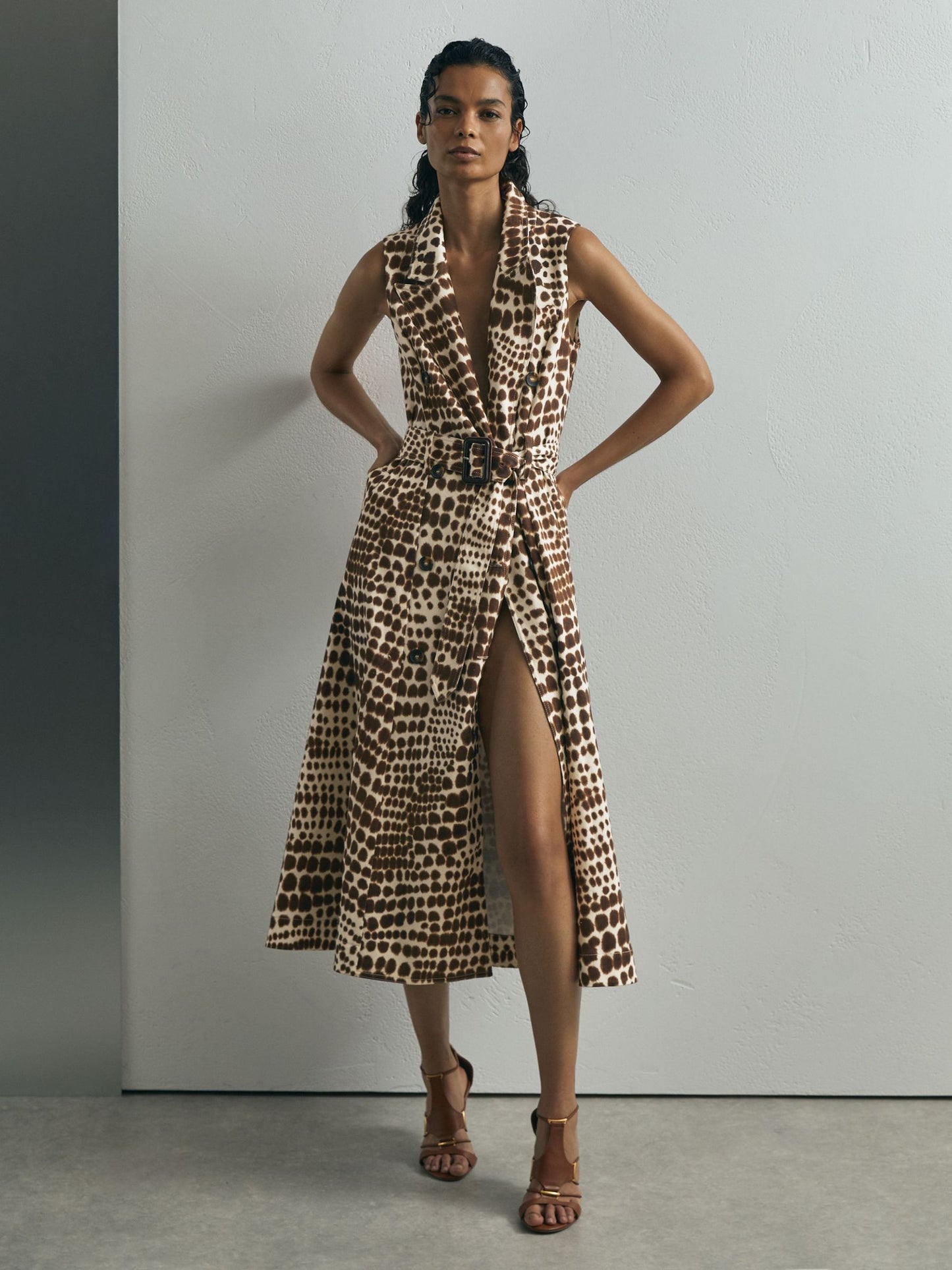Atelier Cotton Animal-Print Tailored Dress in Chocolate