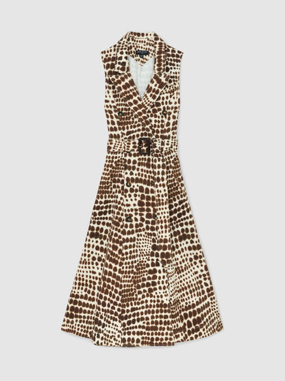 Atelier Cotton Animal-Print Tailored Dress in Chocolate