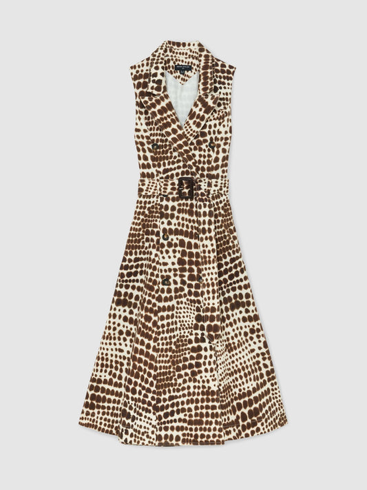 Atelier Cotton Animal-Print Tailored Dress in Chocolate
