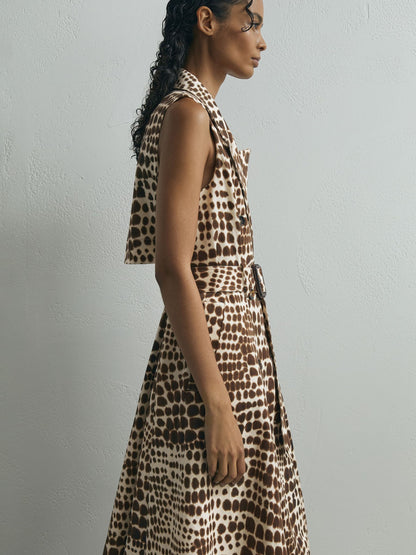 Atelier Cotton Animal-Print Tailored Dress in Chocolate