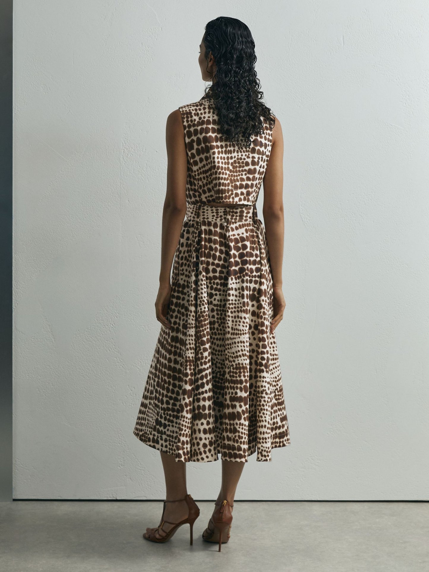 Atelier Cotton Animal-Print Tailored Dress in Chocolate