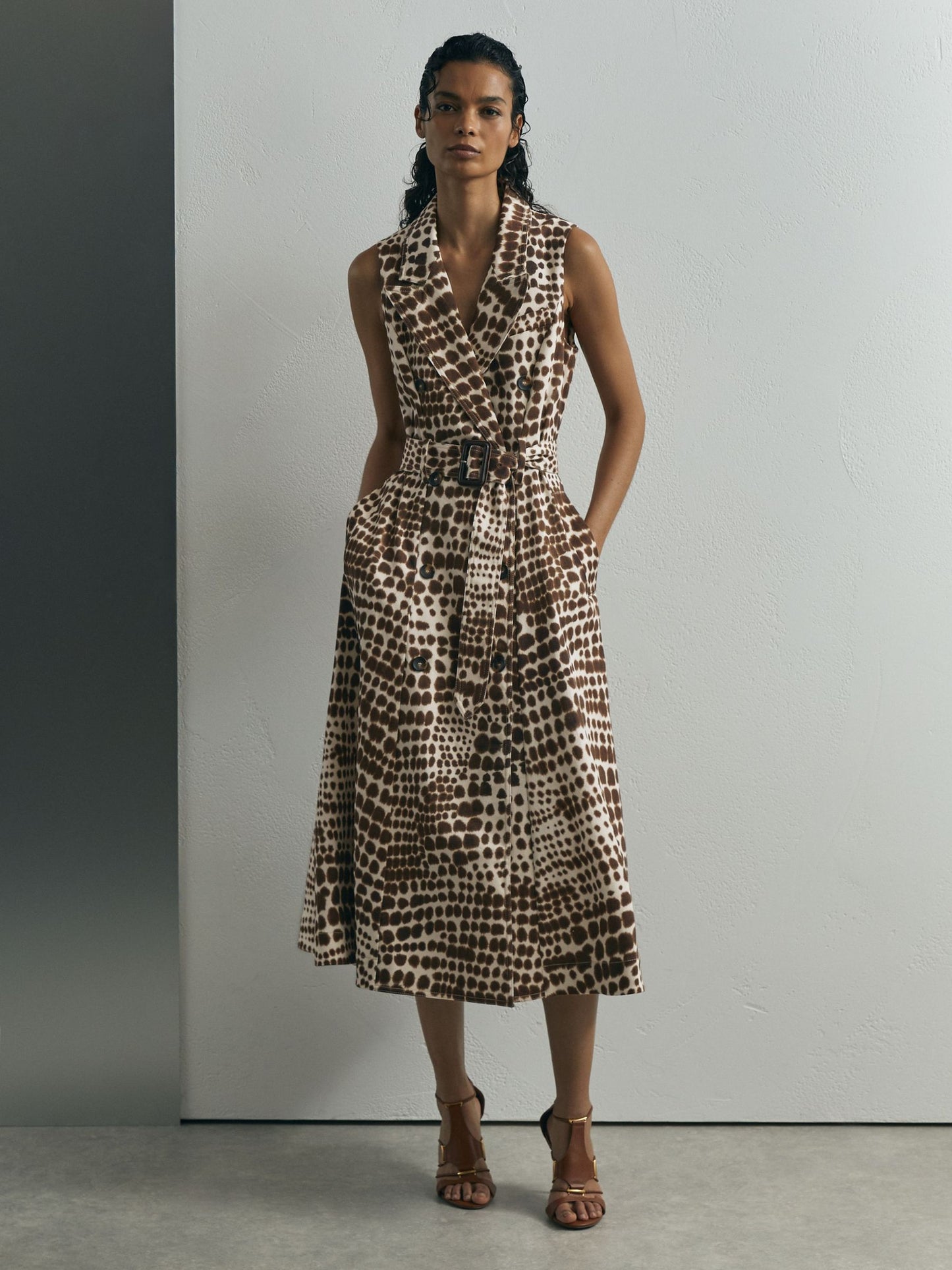 Atelier Cotton Animal-Print Tailored Dress in Chocolate