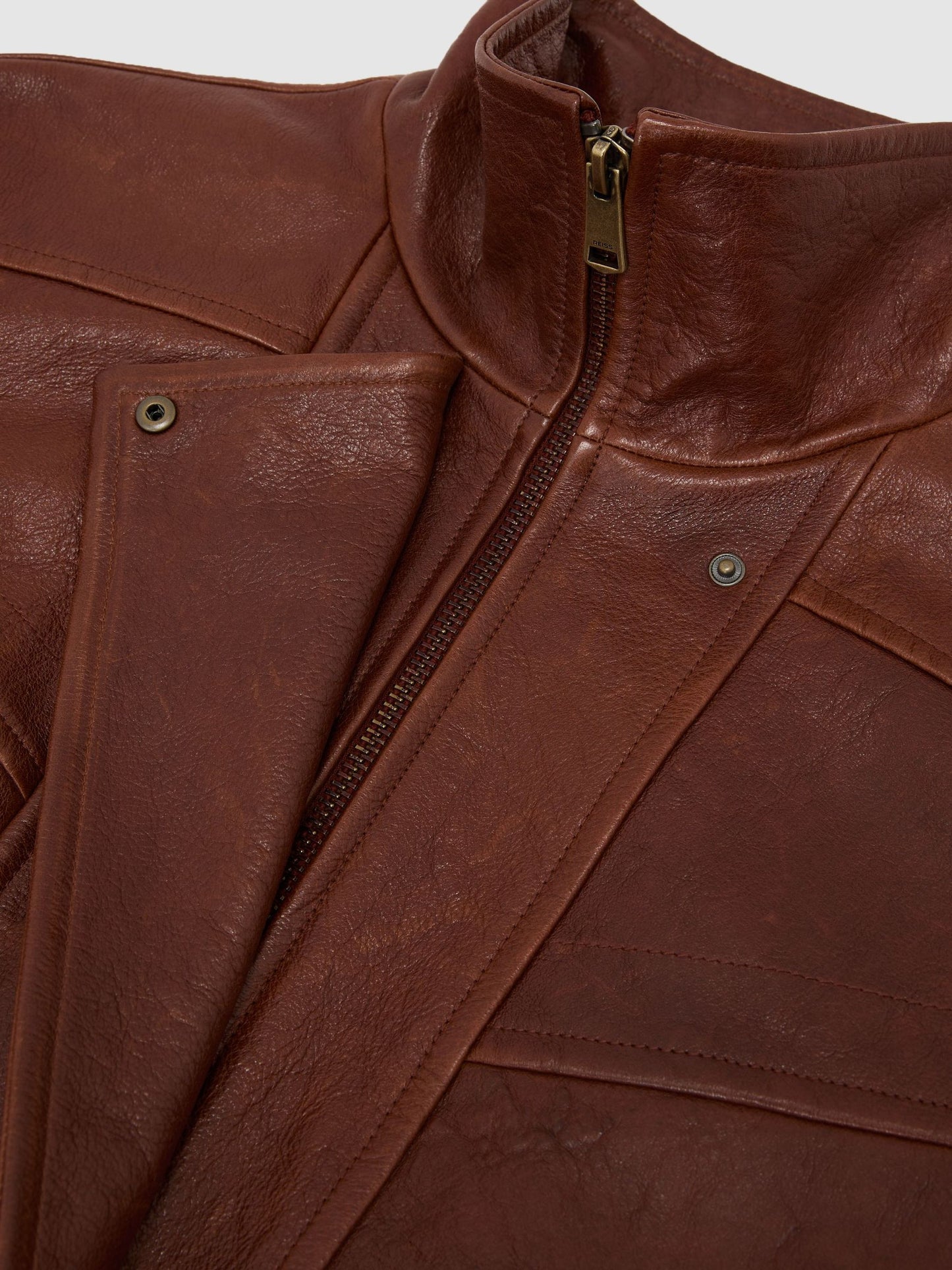 Textured Leather Oversized Jacket in Chestnut Brown