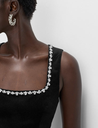 Velvet Embellished Detail Fitted Peplum Top