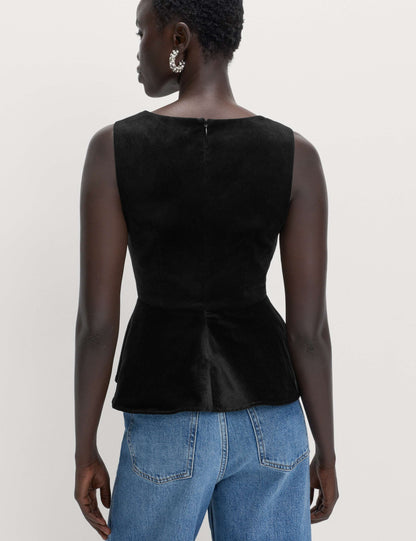 Velvet Embellished Detail Fitted Peplum Top