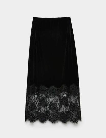 Velvet Lace Detail Midi Pencil Skirt