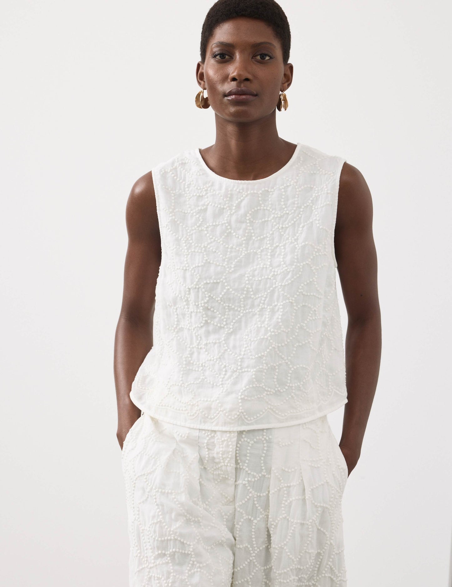 Viscose Rich Embroidered Shell Top