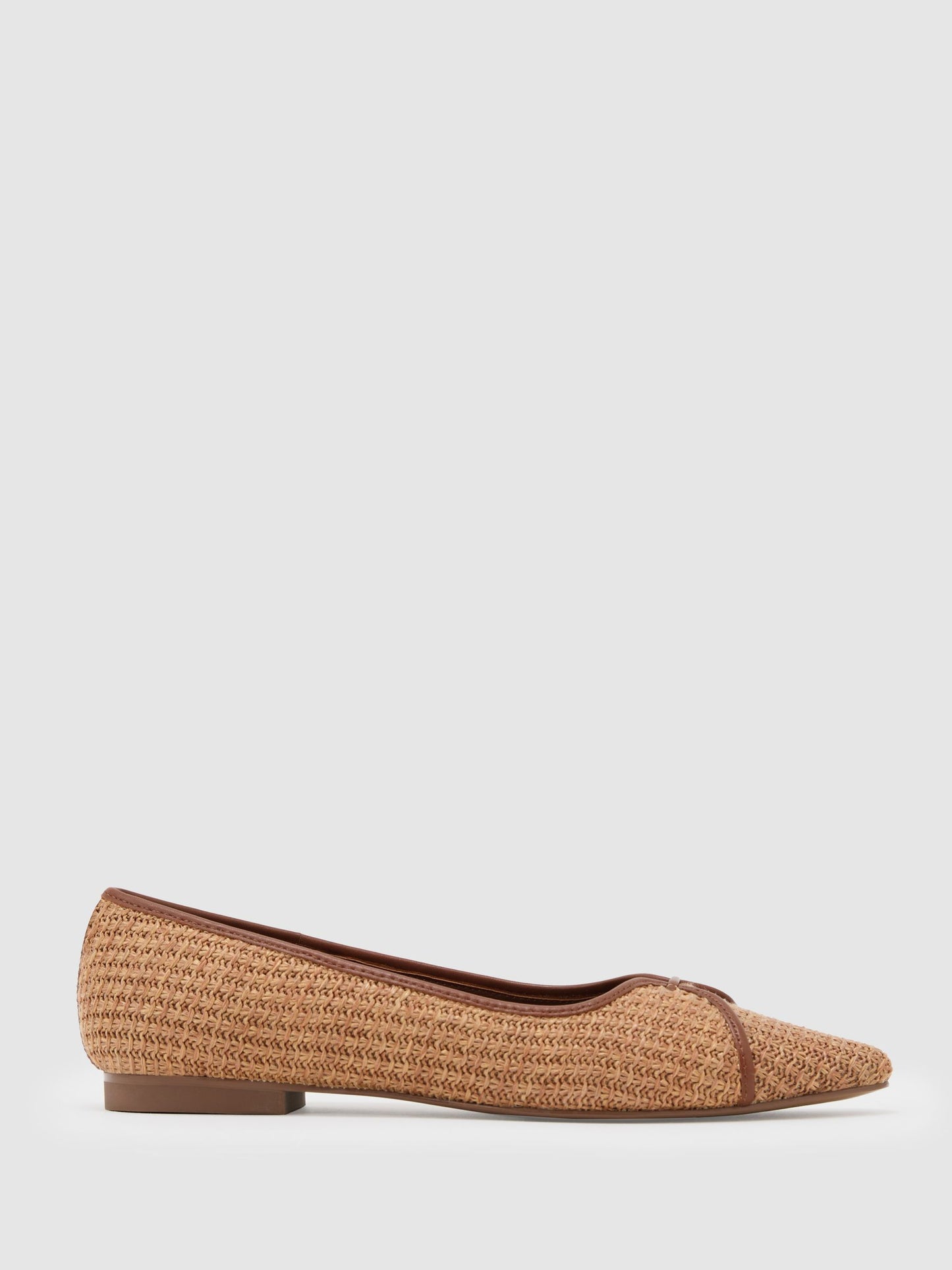 Raffia-Effect Pointed-Toe Ballerina Shoes in Natural
