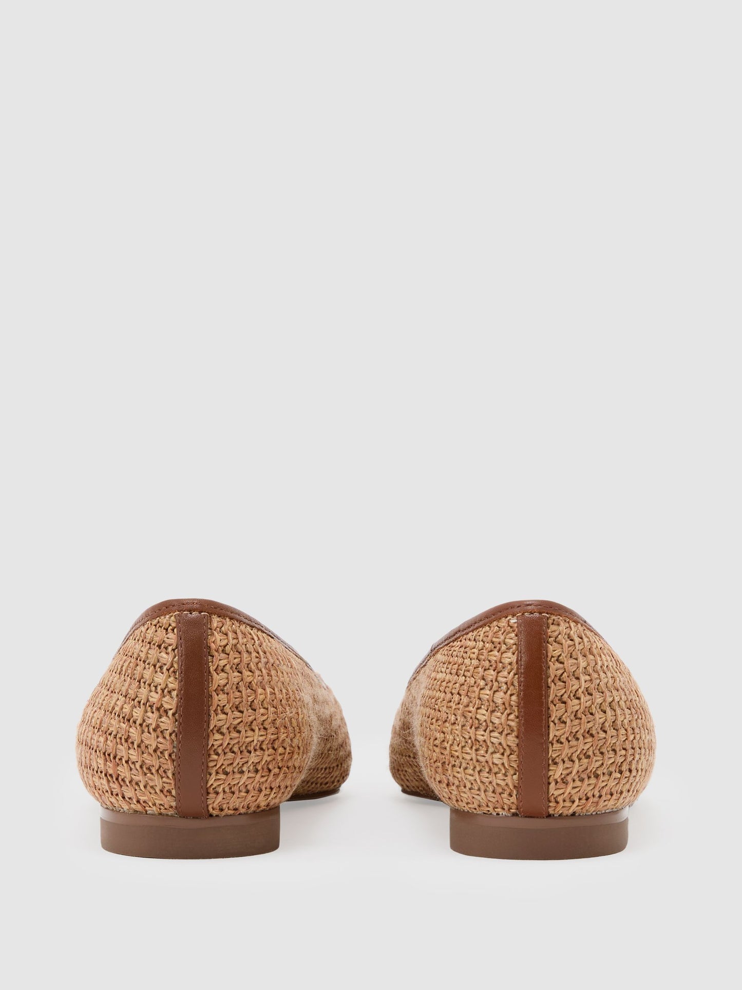Raffia-Effect Pointed-Toe Ballerina Shoes in Natural
