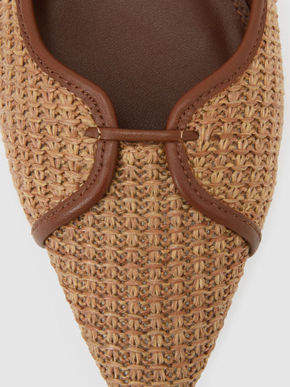 Raffia-Effect Pointed-Toe Ballerina Shoes in Natural