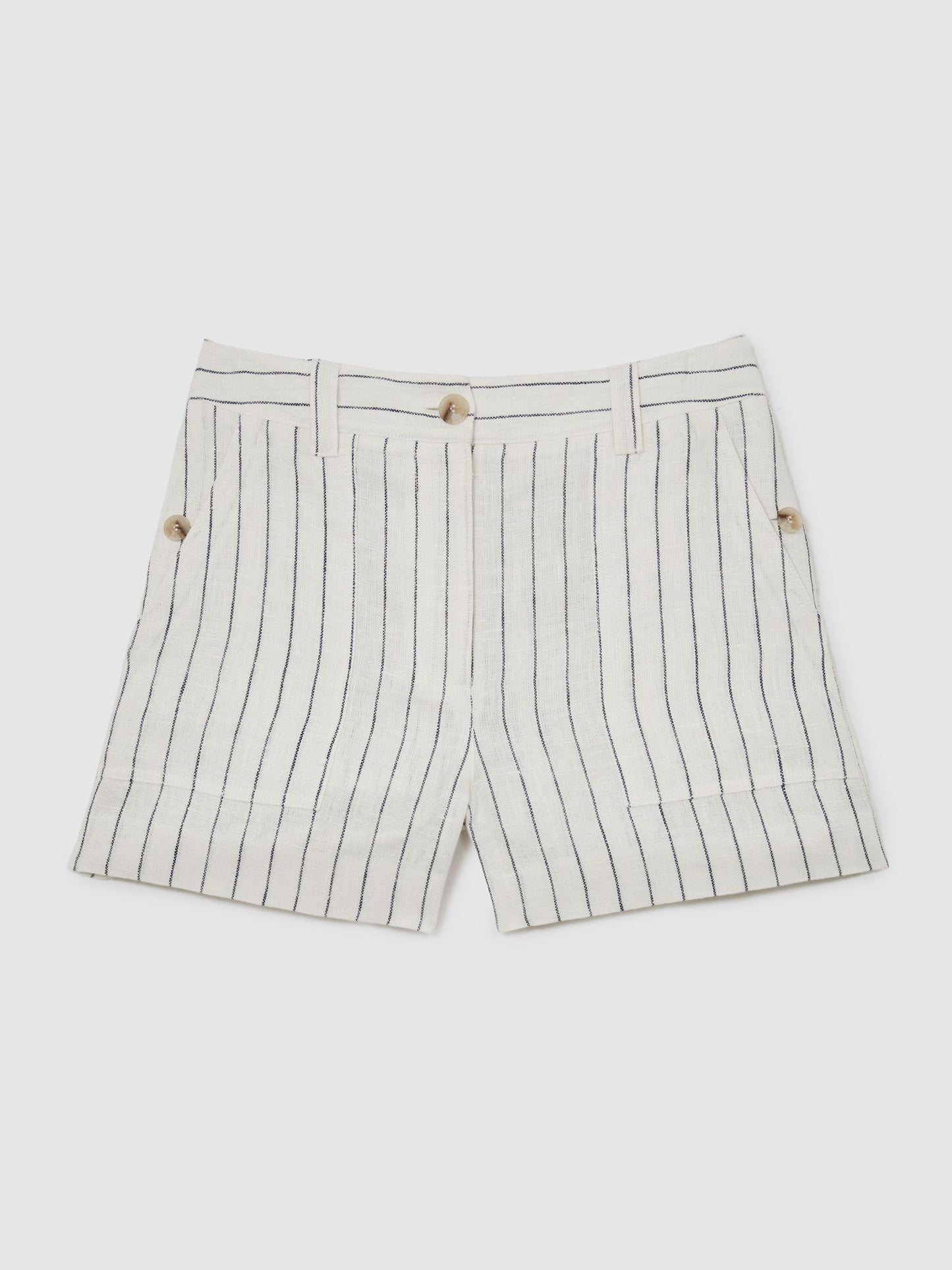Linen Pinstripe Shorts in White/Navy