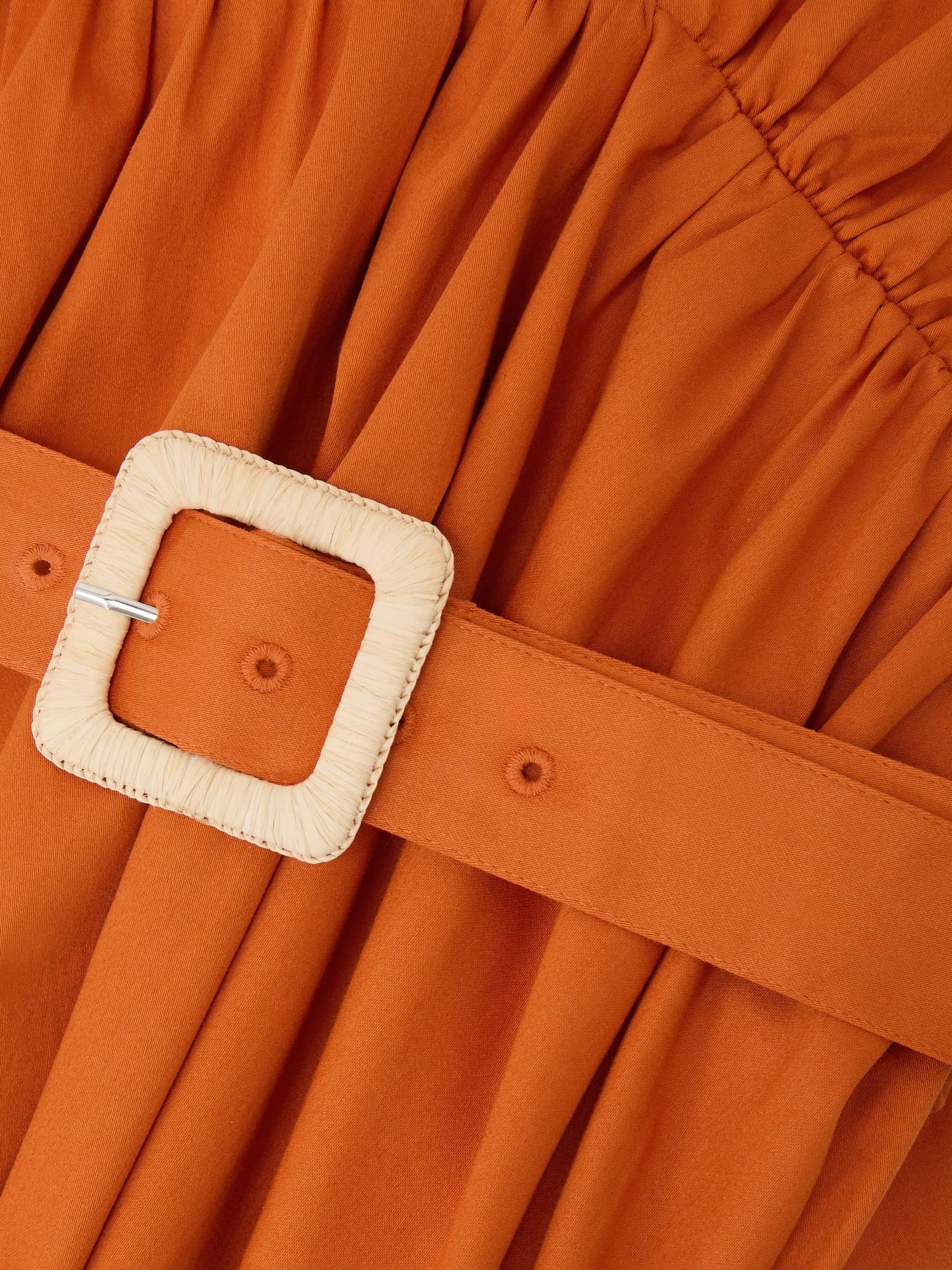 Cotton Halterneck Belted Midi Dress in Orange